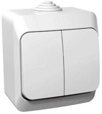 Выключатель Этюд 2-клав. ОП Белый LEX ВА10-042b IP44 27065